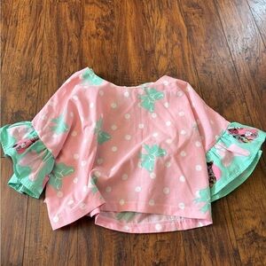 RARE Handmade Disney Minnie Mouse Pink and Green Polka Dot oversized crop Top